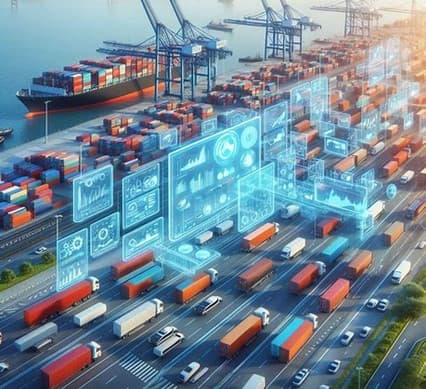 Modern shipping port with automated systems